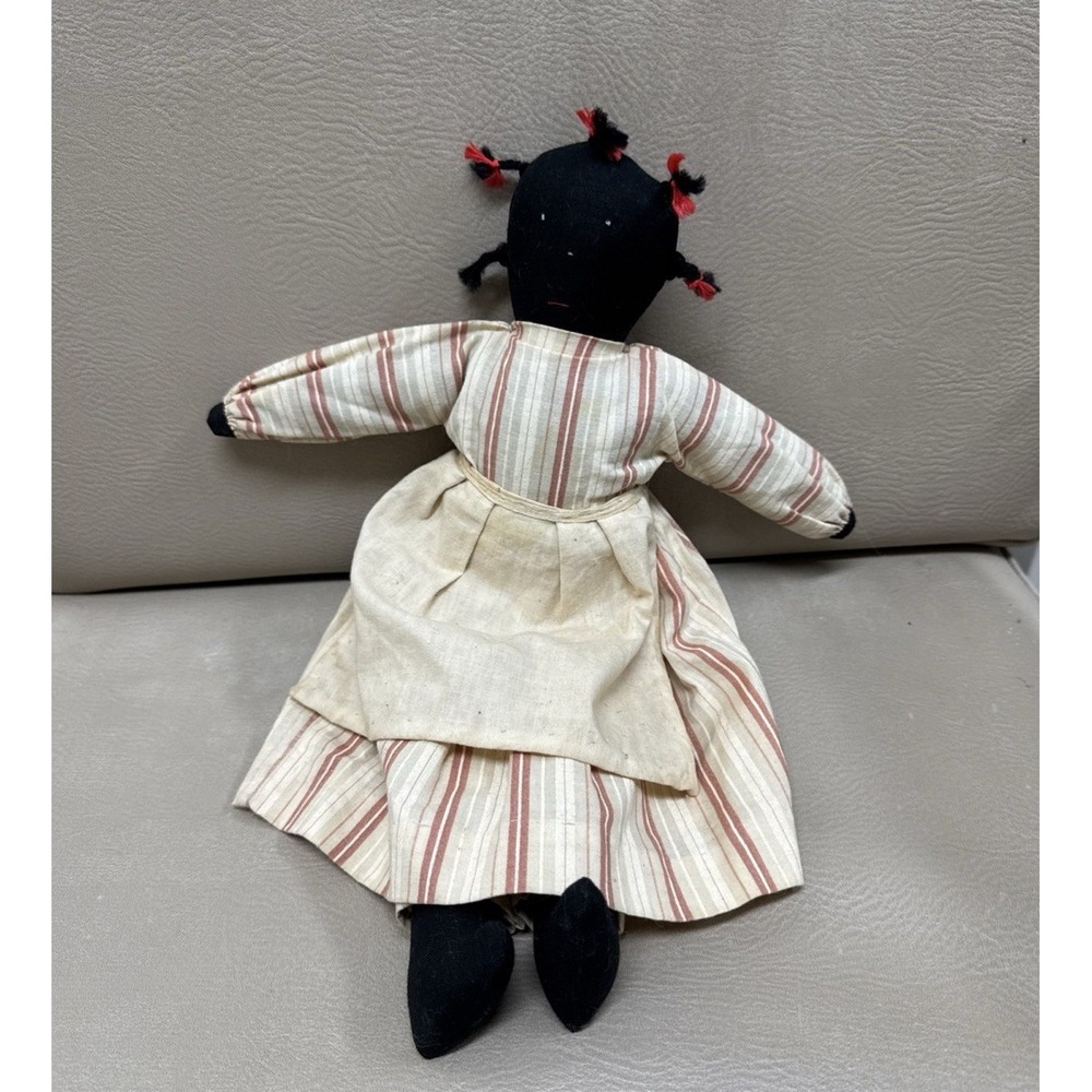 Vintage Folk Art Black Cloth Doll Prairie Primitive Imaginative Play Modest Girl